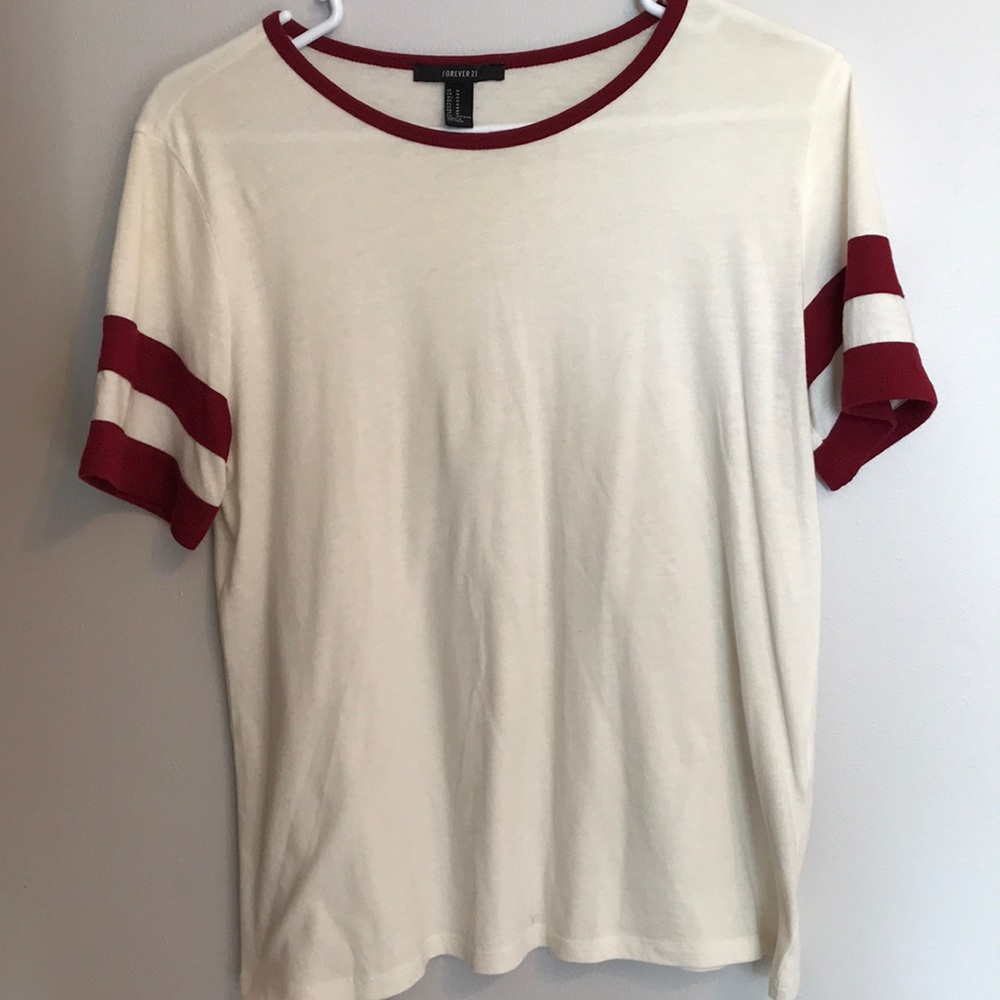Forever 21 T-shirt with red stripped sleeve